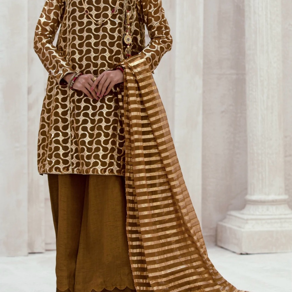 ALMIRAH BROWN ORGANZA 3 PIECE FORMAL STITCHED